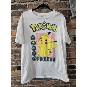 Pokemon Shirt Mens Large White Pikachu Japanese Graphic Tee T-Shirt Anime Gaming